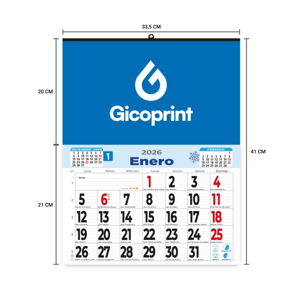 Calendario pared con faldilla